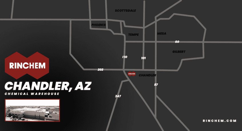 Map of the Phoenix Metro area showing location of Rinchem Warehouse