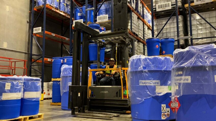 image of forklift operator in a Rinchem warehouse