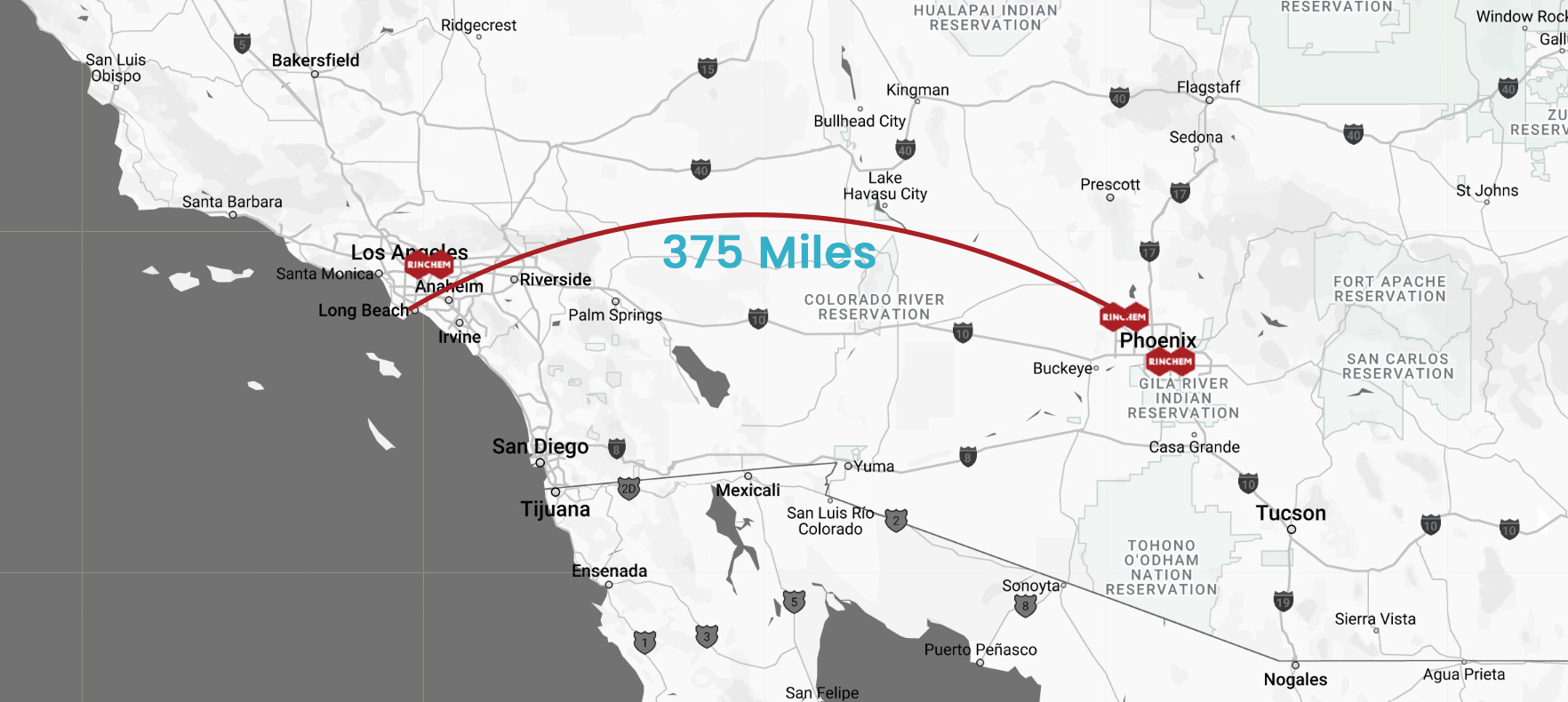 Long Beach port to Surprise, Arizona Warehouse Map